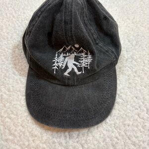Black Cap with White Bigfoot/Trees/Mountains Embroidery